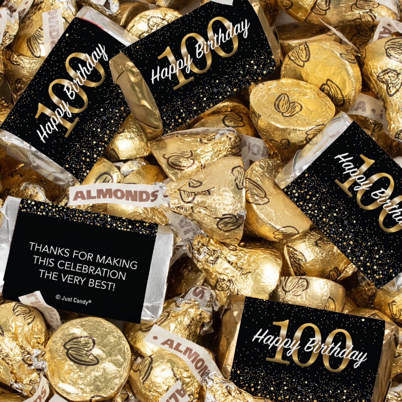 128 Pcs 100th Birthday Candy Party Favors Hershey's Miniatures & Almond Kisses (1.58 lbs)